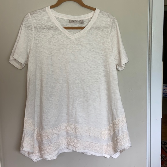 LOGO Lori Goldstein Ivory Short Sleeved Tunic